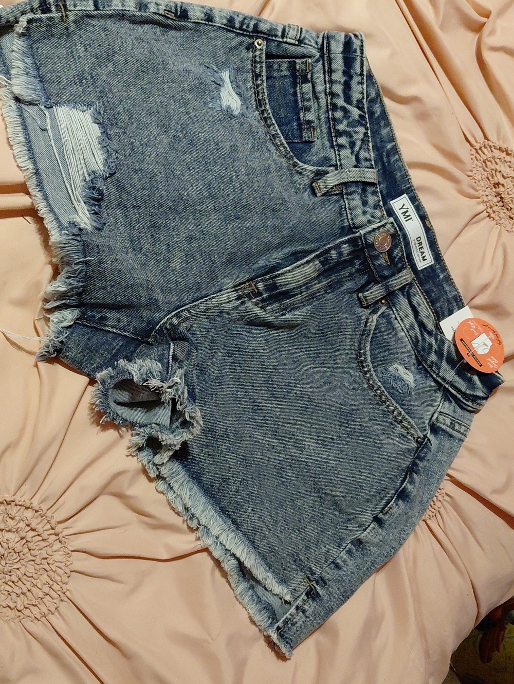 YMI Light Blue Distressed High-Rise Jean Shorts